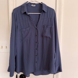 Express Portofino Button Down Shirt – Purple – Size XL – Classic Blouse